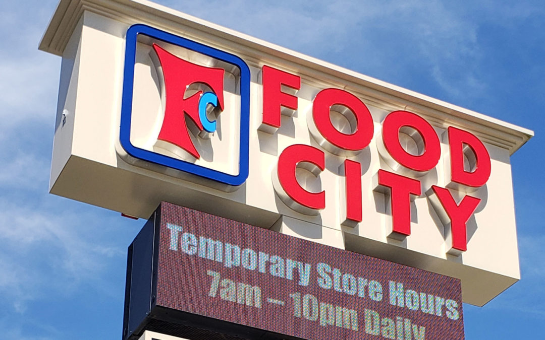 Food City pylon sign with digital LED sign