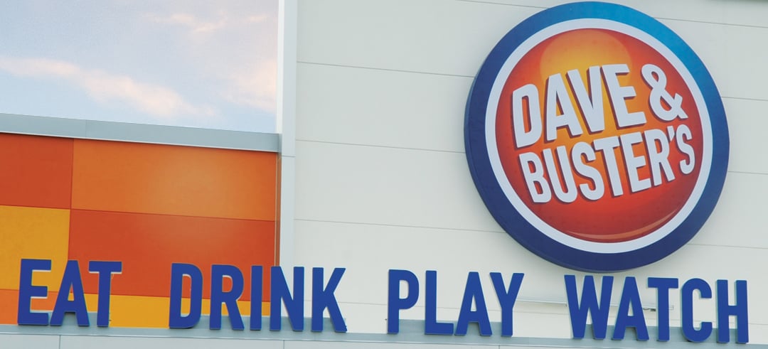 Close-up of the Dave & Buster's Sign at Hamilton Place Mall in Chattanooga, TN