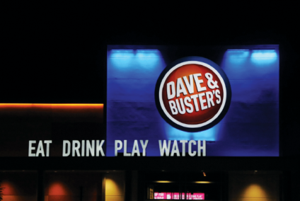 Dave & Buster's LED sign lit up at Hamilton Place Mall