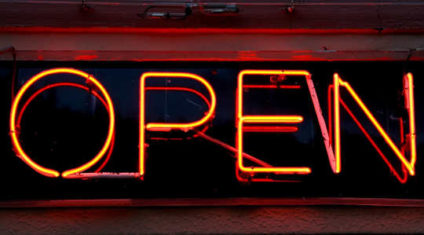 Neon sign that says "OPEN"