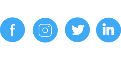 Social media icons in a row for facebook, instagram, twitter, and linkedin