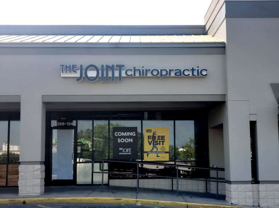 The Joint Chiropractic Channel Letters on Raceway on Facade of Commercial Business Property Building