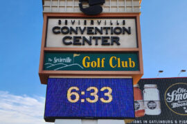 Seviereville Convention Center Electronic Message Center (EMC) on monument sign in Seviereville, Tennessee