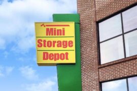 Mini-Storage Depot blade sign manufactured by Ortwein Sign's Chattanooga sign shop.