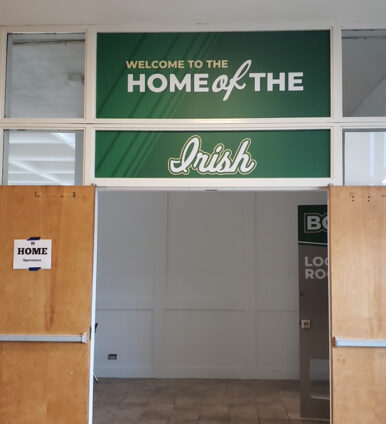 Notre Dame high school interior vinyl signage by Ortwein Sign