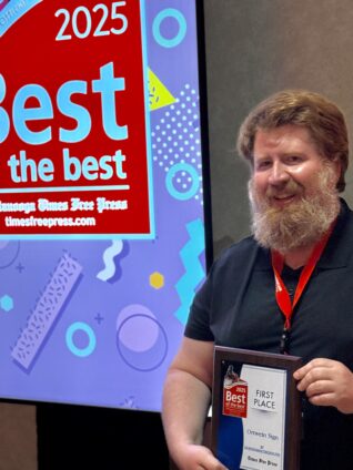 Ortwein Sign's Marketing Director Michael accepted the 2025 Best of the Best winner for Sign Printing / Manufacturing / Installation on Ortwein Sign's behalf at the awards ceremony