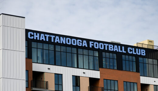 Chattanooga Football Club's new headquarters in downtown Chattanooga featuring the skyline sign manufactured by Ortwein Sign