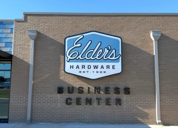 Elder's Ace exterior signage fabricated by Ortwein Sign