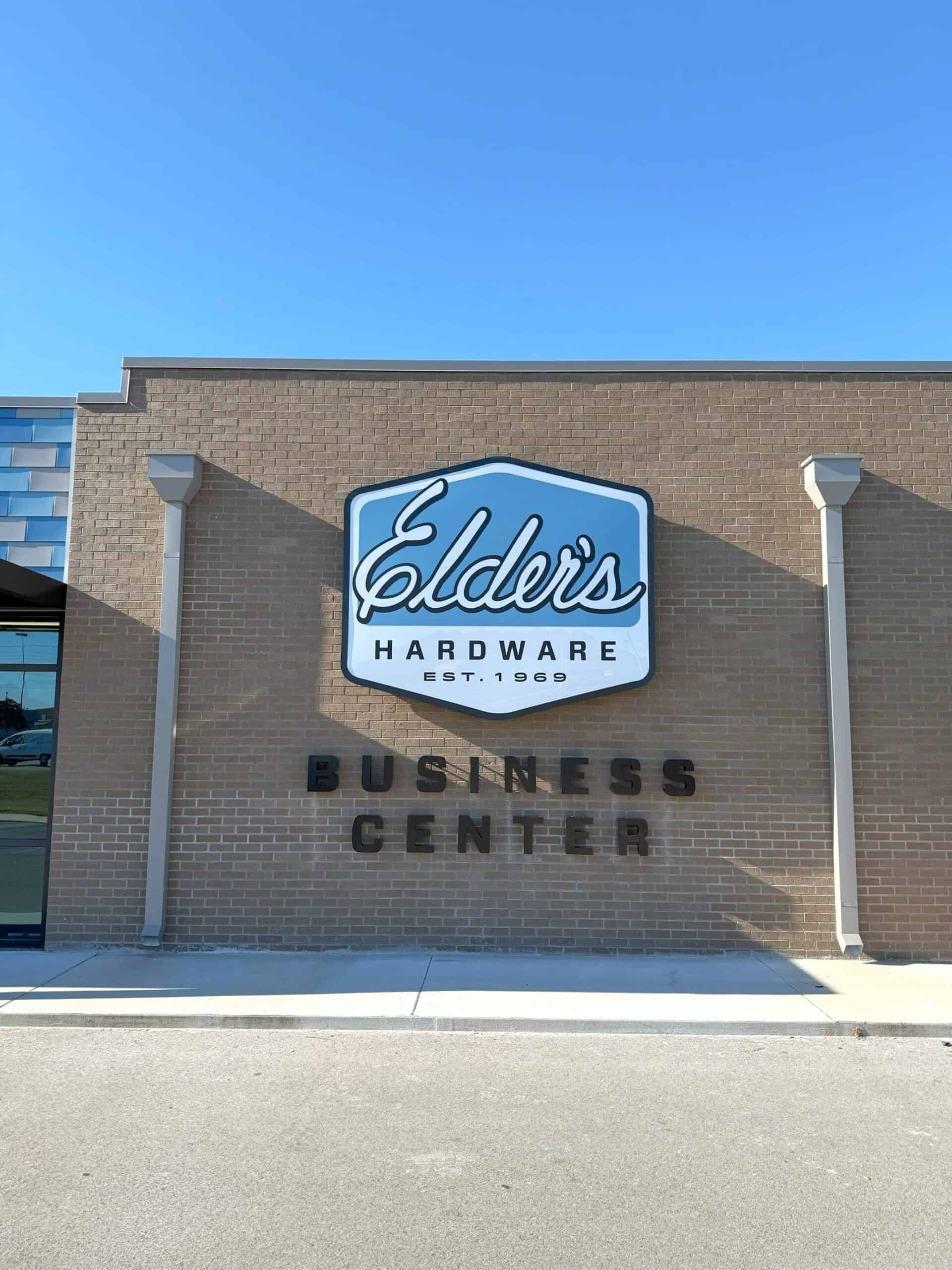 Elder's Ace exterior signage fabricated by Ortwein Sign