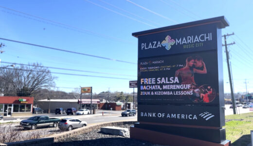 Plaza Mariachi's LED digital monument sign in Nashville, TN