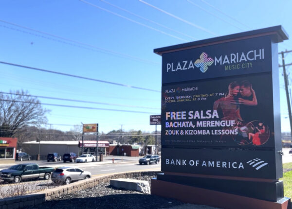 Plaza Mariachi's LED digital monument sign in Nashville, TN