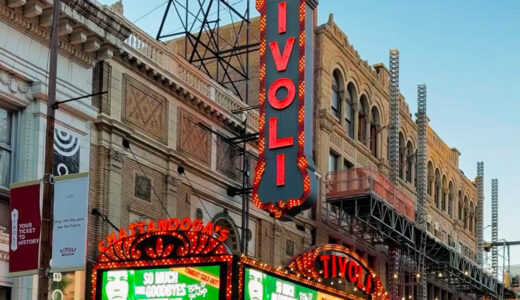 Historic Tivoli Theatre lit up for the grand reopening celebration