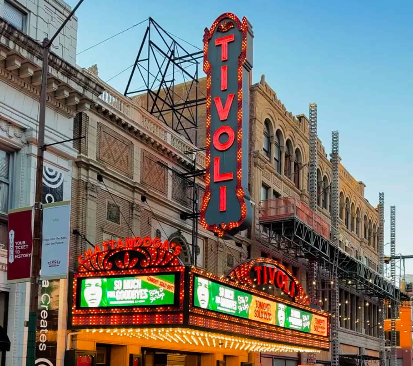 Historic Tivoli Theatre lit up for the grand reopening celebration